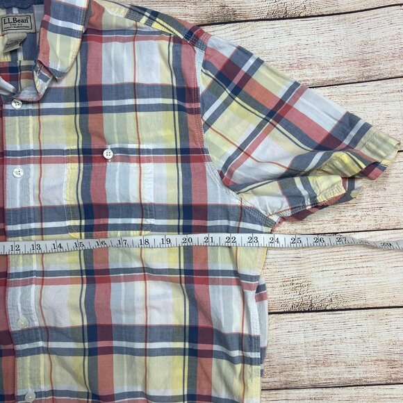 LL Bean Mens L Plaid Short Sleeve Shirt Slightly Fitted 100% Cotton Multi - Picture 7 of 9